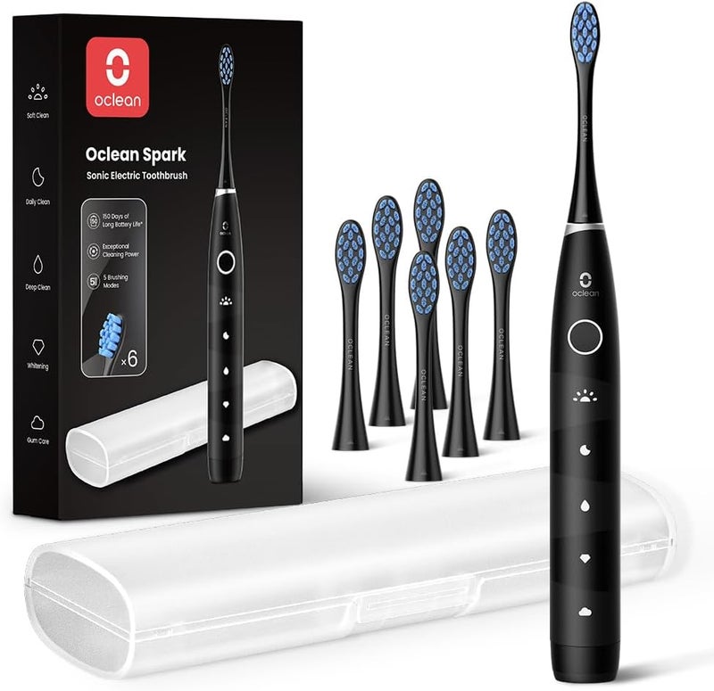Oclean Electric Toothbrush for Adults, 150 Days Battery Life Electric Toothbrush, USB Rechargeable Sonic Travel Toothbrush with 6 Brush Heads & Travel Case, 5 Modes and Smart Timer - Image 1